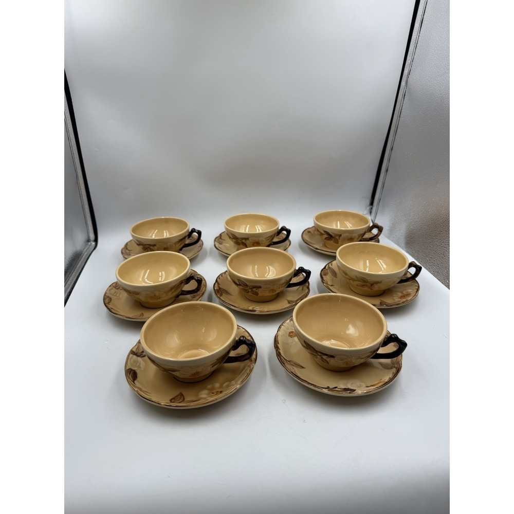 Set Of 8 Franciscan Cafe Royal Ceramic Floral Tea / Coffee Cups with Saucers